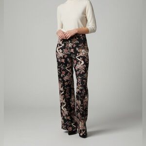 Talbots Black Floral Wide Leg Pants Silk Wool size 12 Fully lined